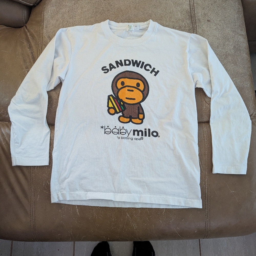 A Bathing Ape Baby Milo 'Sandwich' Long Sleeve Tee - White